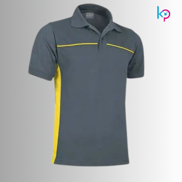 Men’s Polo T-shirt with Contrast Side Panels – Gray/Yellow