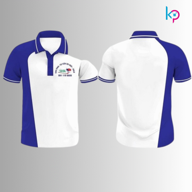 Men’s Two-Tone Polo T-shirt – White/Blue with Logo