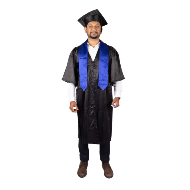 Black Graduation Gown & Cap Set & Blue Sash(Purchase)