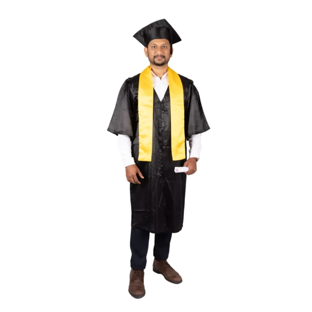 Black Graduation Gown & Cap Set & Yellow Sash(Purchase)