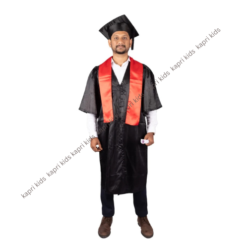 Black Graduation Gown & Cap Set & Red Sash(Purchase)