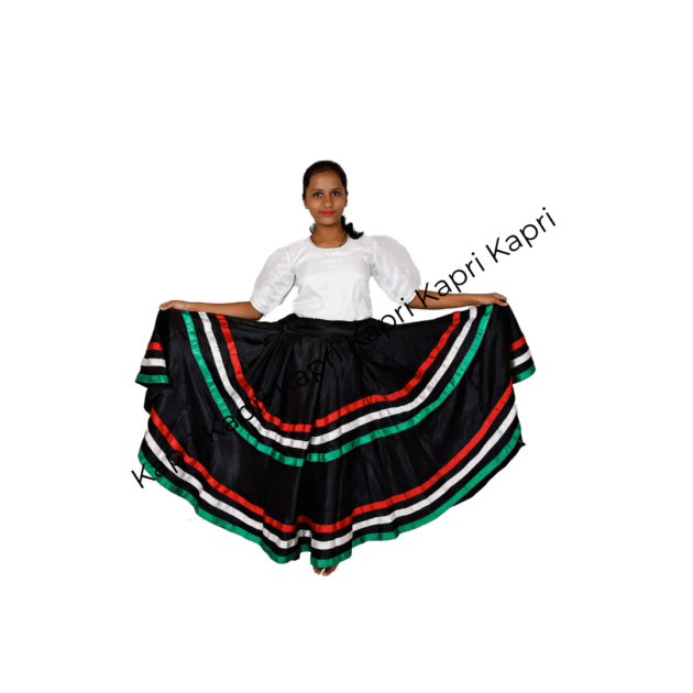 Traditional Mexican Folklorico Dance Skirt – Black with Tricolor Stripes
