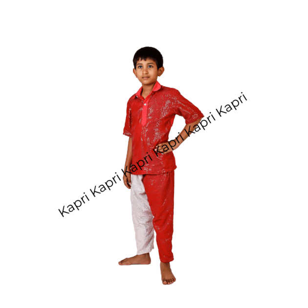 Kids' Sequin Dance Costume – Red & Silver (Boys)