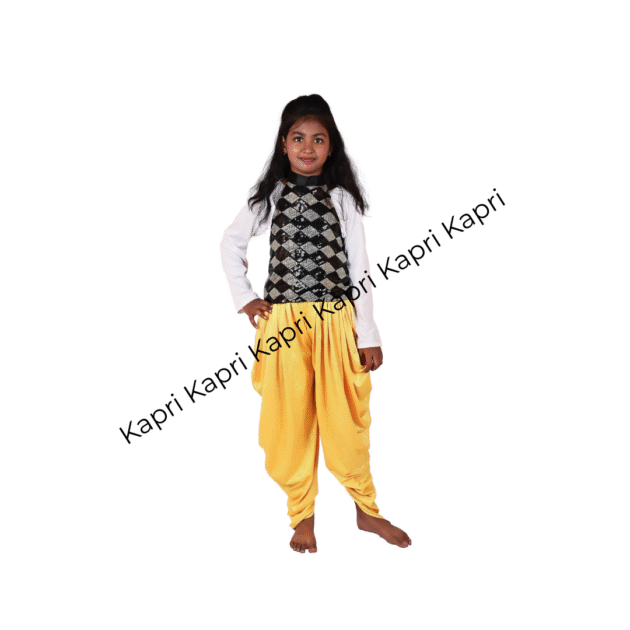 Kids’ Bollywood Style Dance Costume – Black, White & Yellow (Girls)