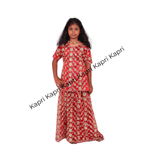 Kids’ Ethnic Red Floral Lehenga Choli Set
