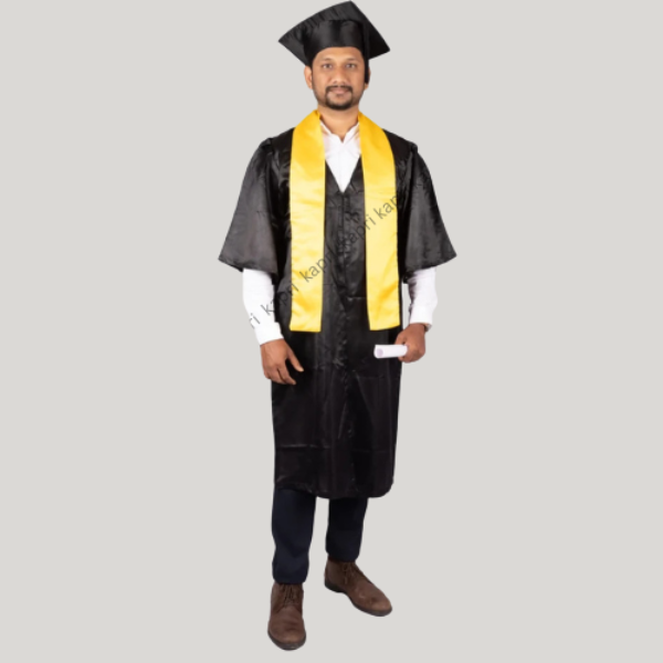 Black Graduation Gown & Cap Set & Yellow Sash(Purchase)