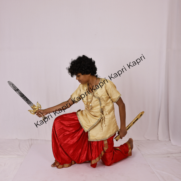 Beige Short Kurta With Red Dhoti