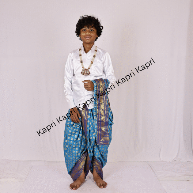 White Shirt With Blue Printed Dhoti - Contemporary Costumes
