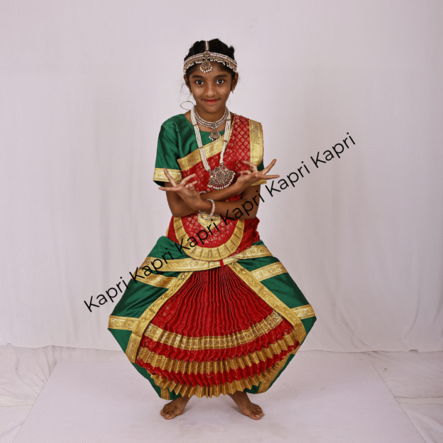 Kids Bharatanatyam Classical Dance Costume – Green & Red