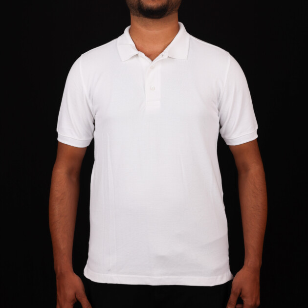 Polo Neck White T-Shirt - Polyester
