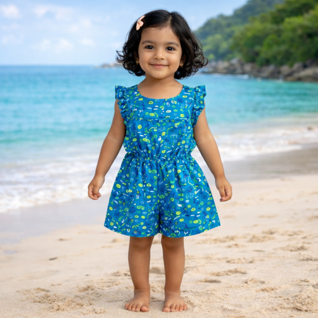 Blue Printed Romper for Girls