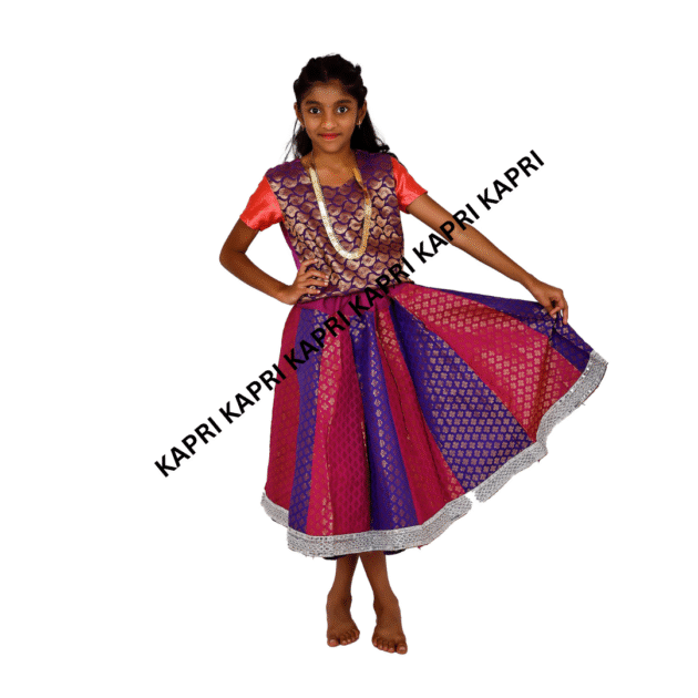 Girls Traditional Silk Lehenga Choli – Pink and Blue Combination
