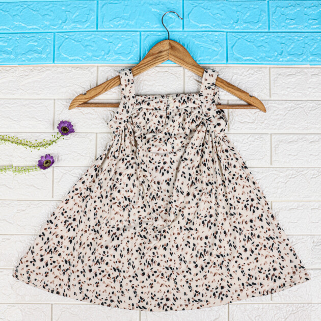 Beige Floral Printed Frock for Girls