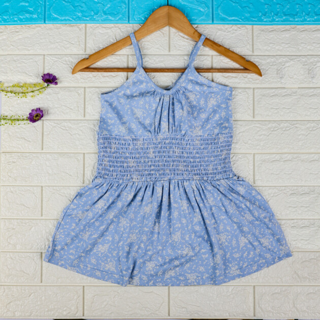 Light Blue Floral Printed Frock for Girls