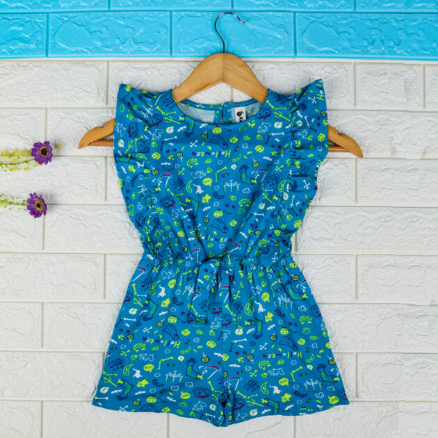 Blue Printed Romper for Girls