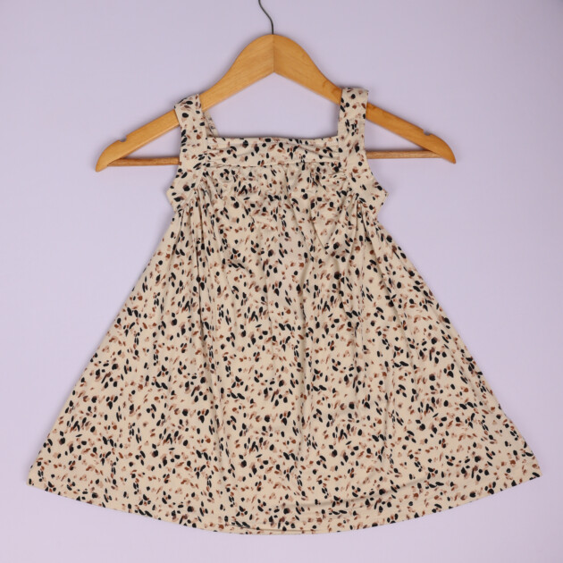 Beige Floral Printed Frock for Girls
