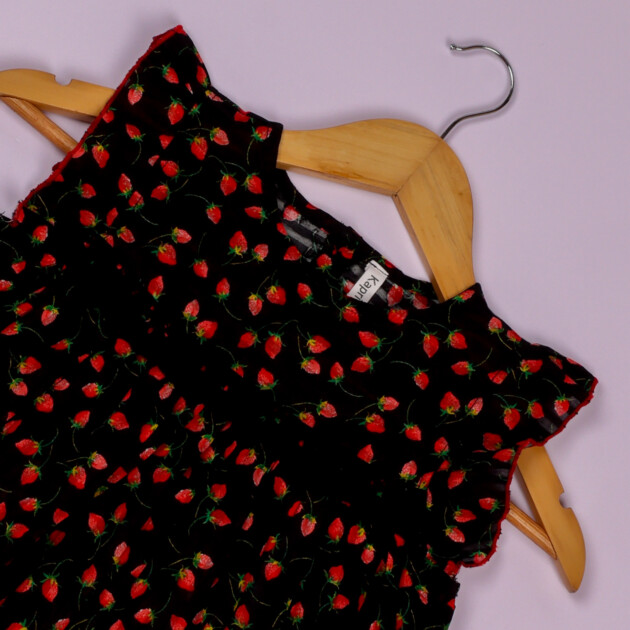 Black With Red Strawberry Print Frocks