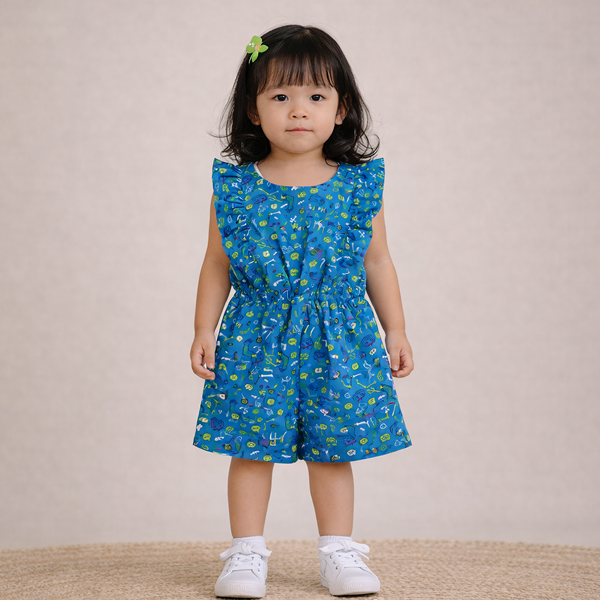 Blue Printed Romper for Girls