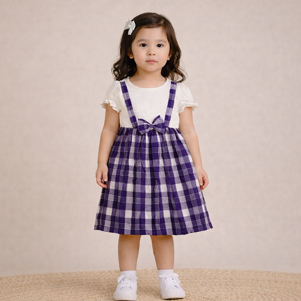 Purple Checkered Frock Dress for Girls