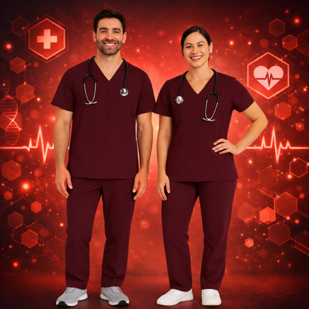 Maroon Medical Scrub Uniform Set