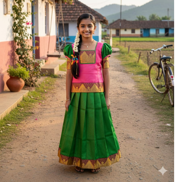 Pink Green Kids Frocks