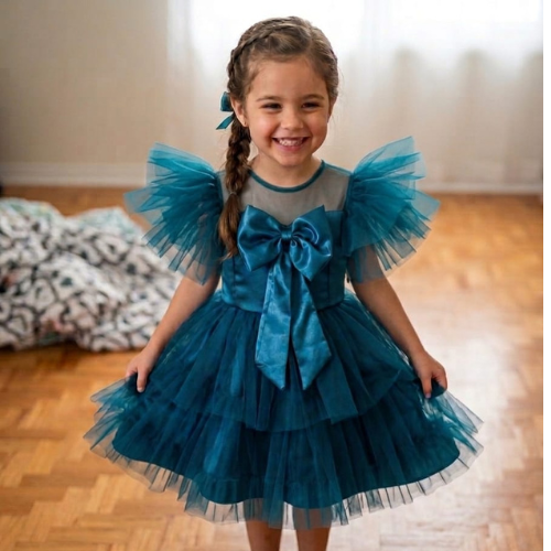 Royal Blue Bow Party Dress for Girls