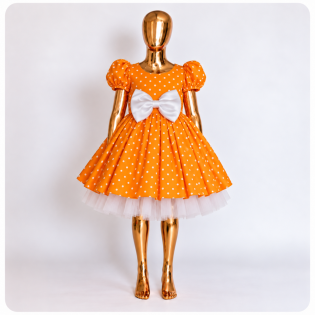 Orange Polka Dot Party Dress for Girls