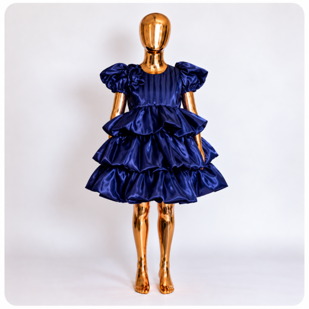 Navy Blue Ruffled Party Dress for Girls